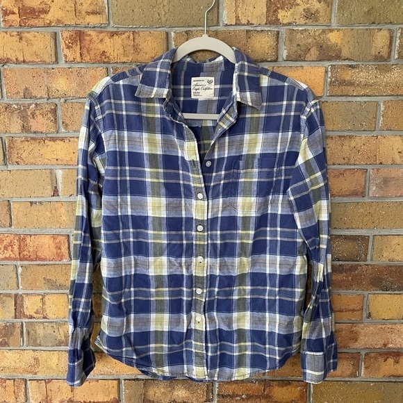 American Eagle Outfitters Blue and yellow Plaid Button Down Shirt - Picture 1 of 7